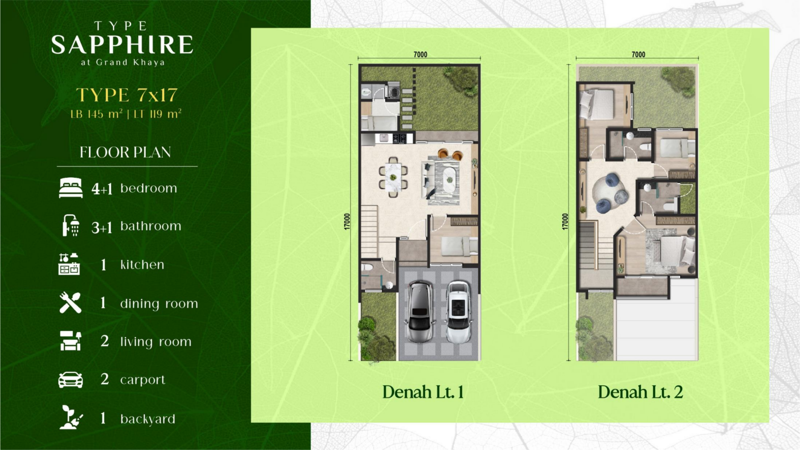 Rumah Tipe Sapphire 7 × 17 Cluster Grand Khaya Podomoro Golf View Cimanggis — denah